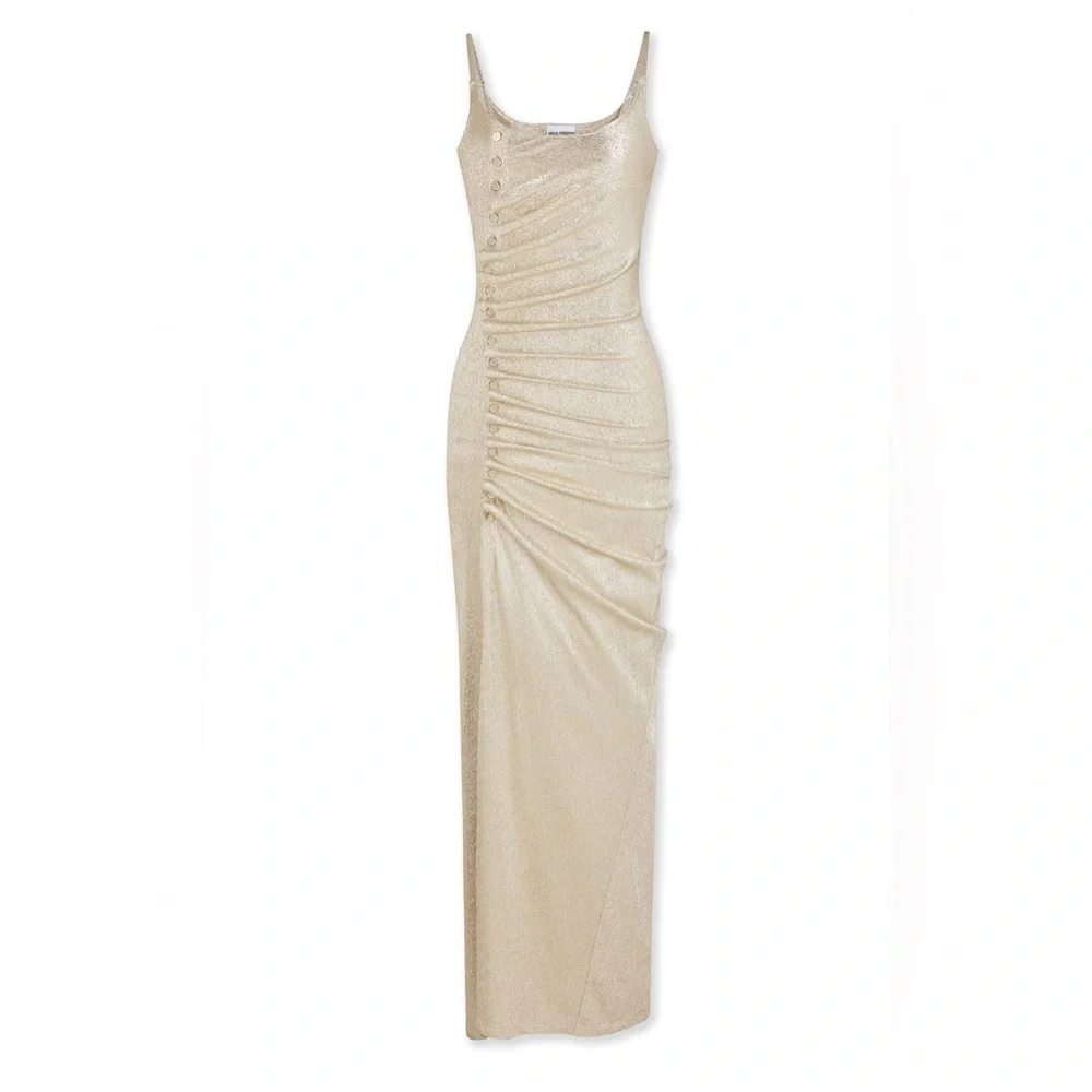 NWT Paco Rabanne Gathered Metallic Midi Dress - Picture 2 of 5